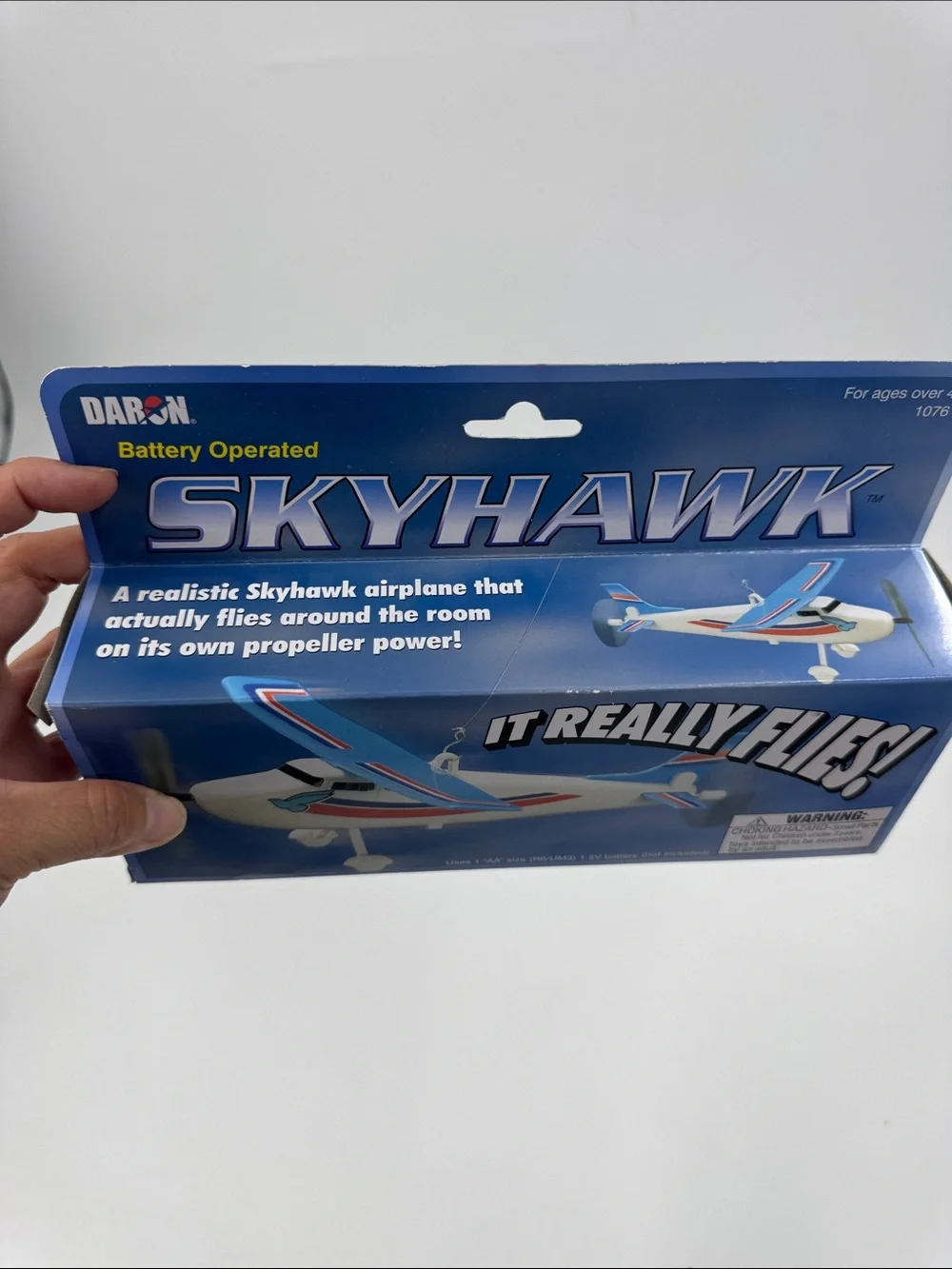 DARON Skyhawk Battery Operated Kids Toy Airplane - Blue & White For Ages 4+